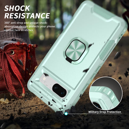 For Google Pixel 7a Hybrid Hard PC Soft TPU Phone Case Ring Car Mount Kickstand Shockproof Cover