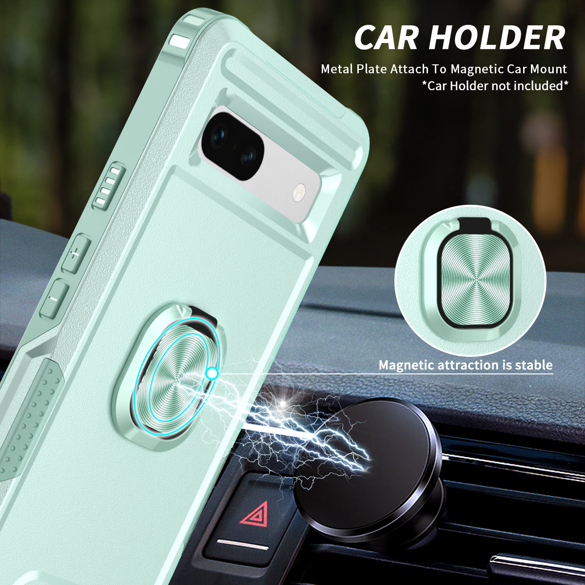 For Google Pixel 7a Hybrid Hard PC Soft TPU Phone Case Ring Car Mount Kickstand Shockproof Cover