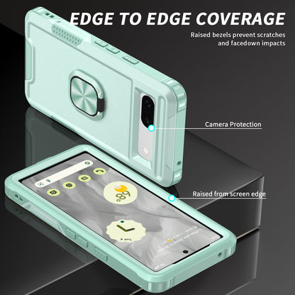 For Google Pixel 7a Hybrid Hard PC Soft TPU Phone Case Ring Car Mount Kickstand Shockproof Cover