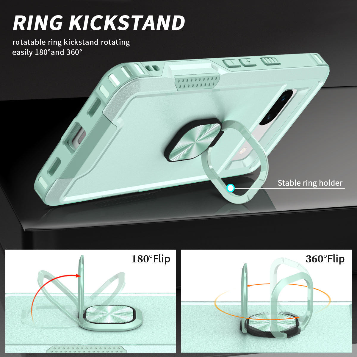 For Google Pixel 7a Hybrid Hard PC Soft TPU Phone Case Ring Car Mount Kickstand Shockproof Cover