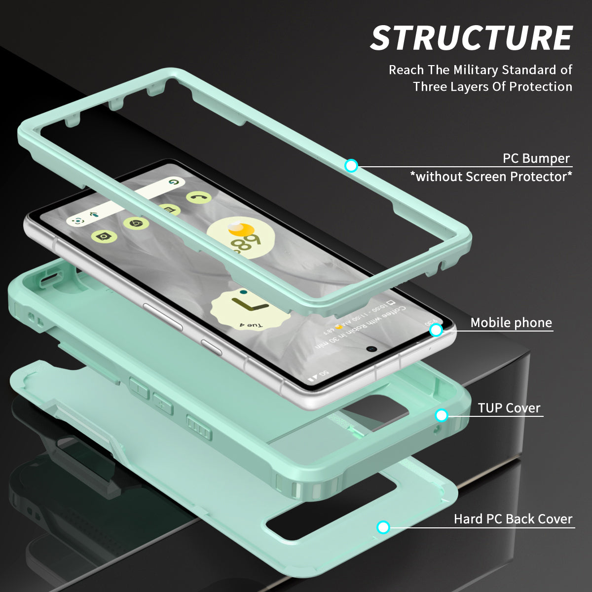 For Google Pixel 7a Hybrid Hard PC Soft TPU Phone Case Ring Car Mount Kickstand Shockproof Cover