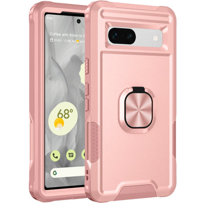 For Google Pixel 7a Hybrid Hard PC Soft TPU Phone Case Ring Car Mount Kickstand Shockproof Cover