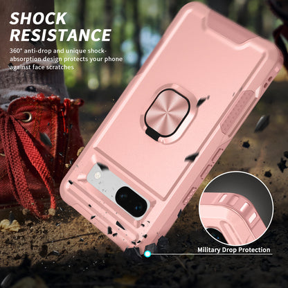 For Google Pixel 7a Hybrid Hard PC Soft TPU Phone Case Ring Car Mount Kickstand Shockproof Cover