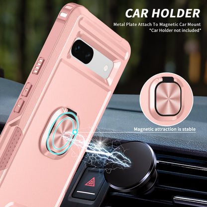 For Google Pixel 7a Hybrid Hard PC Soft TPU Phone Case Ring Car Mount Kickstand Shockproof Cover