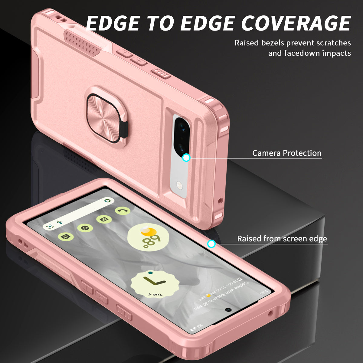 For Google Pixel 7a Hybrid Hard PC Soft TPU Phone Case Ring Car Mount Kickstand Shockproof Cover