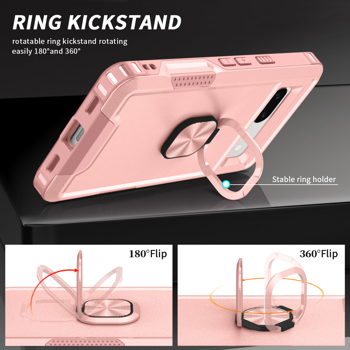 For Google Pixel 7a Hybrid Hard PC Soft TPU Phone Case Ring Car Mount Kickstand Shockproof Cover