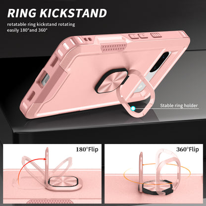 For Google Pixel 7a Hybrid Hard PC Soft TPU Phone Case Ring Car Mount Kickstand Shockproof Cover