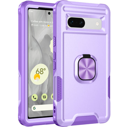 For Google Pixel 7a Hybrid Hard PC Soft TPU Phone Case Ring Car Mount Kickstand Shockproof Cover