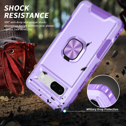 For Google Pixel 7a Hybrid Hard PC Soft TPU Phone Case Ring Car Mount Kickstand Shockproof Cover