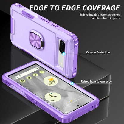 For Google Pixel 7a Hybrid Hard PC Soft TPU Phone Case Ring Car Mount Kickstand Shockproof Cover