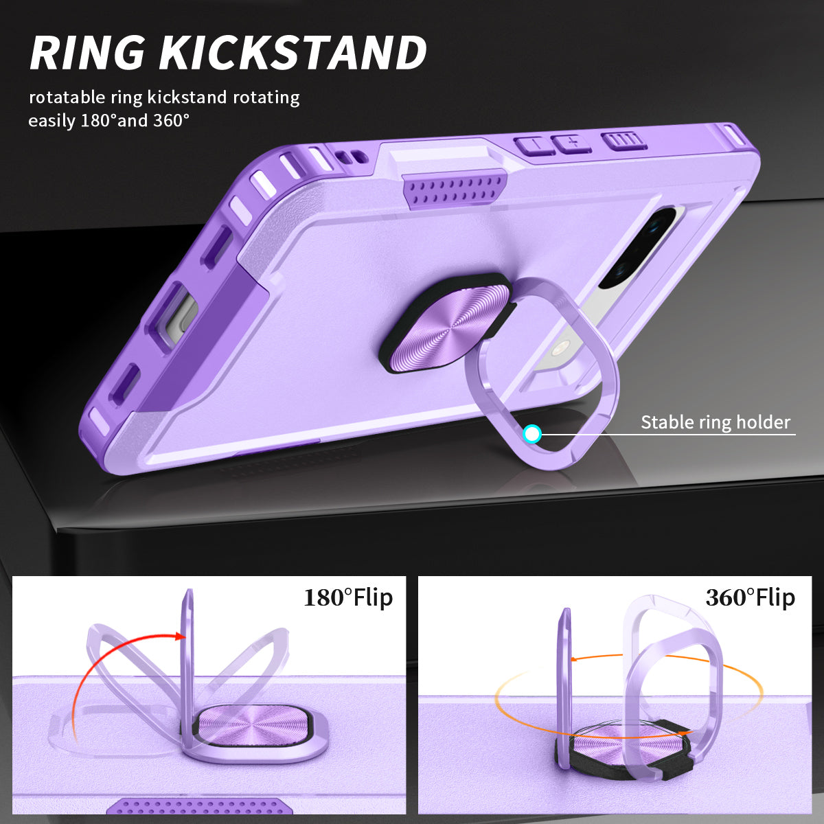 For Google Pixel 7a Hybrid Hard PC Soft TPU Phone Case Ring Car Mount Kickstand Shockproof Cover