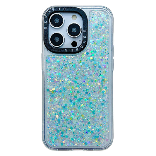 For iPhone 13 Pro Max 6.7 inch Glitter Sparkle Epoxy PC+TPU Case Camera Protection Frame Luminous Phone Cover