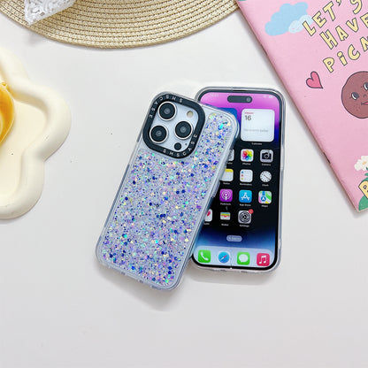 PC+TPU Case for iPhone 14 Pro Max Camera Protection Frame Epoxy Glitter Sparkle Luminous Phone Cover