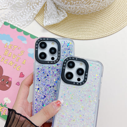PC+TPU Case for iPhone 14 Pro Max Camera Protection Frame Epoxy Glitter Sparkle Luminous Phone Cover