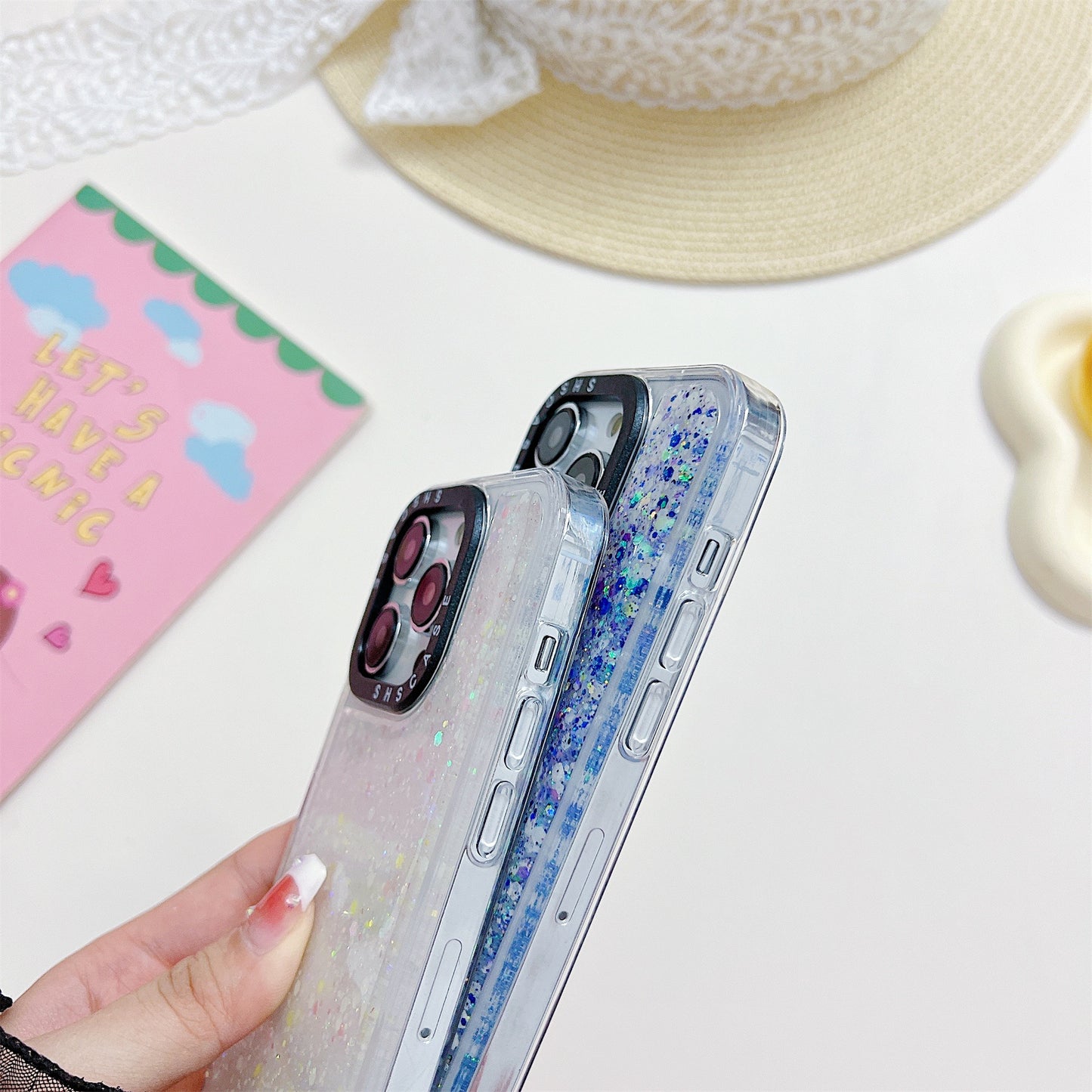 PC+TPU Case for iPhone 14 Pro Max Camera Protection Frame Epoxy Glitter Sparkle Luminous Phone Cover