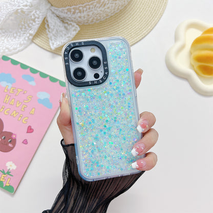 Luminous Case for iPhone 14 Pro Camera Protection Frame Epoxy Glitter Sparkle PC+TPU Phone Cover