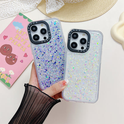 Luminous Case for iPhone 14 Pro Camera Protection Frame Epoxy Glitter Sparkle PC+TPU Phone Cover