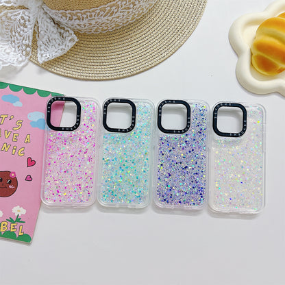 Luminous Case for iPhone 14 Pro Camera Protection Frame Epoxy Glitter Sparkle PC+TPU Phone Cover