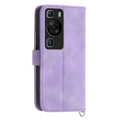 Wallet Phone Case for Huawei P60 / P60 Pro Shockproof Case Skin-Touch Imprinted Flower Leather Flip Cover with Strap