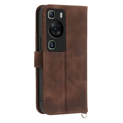 Wallet Phone Case for Huawei P60 / P60 Pro Shockproof Case Skin-Touch Imprinted Flower Leather Flip Cover with Strap