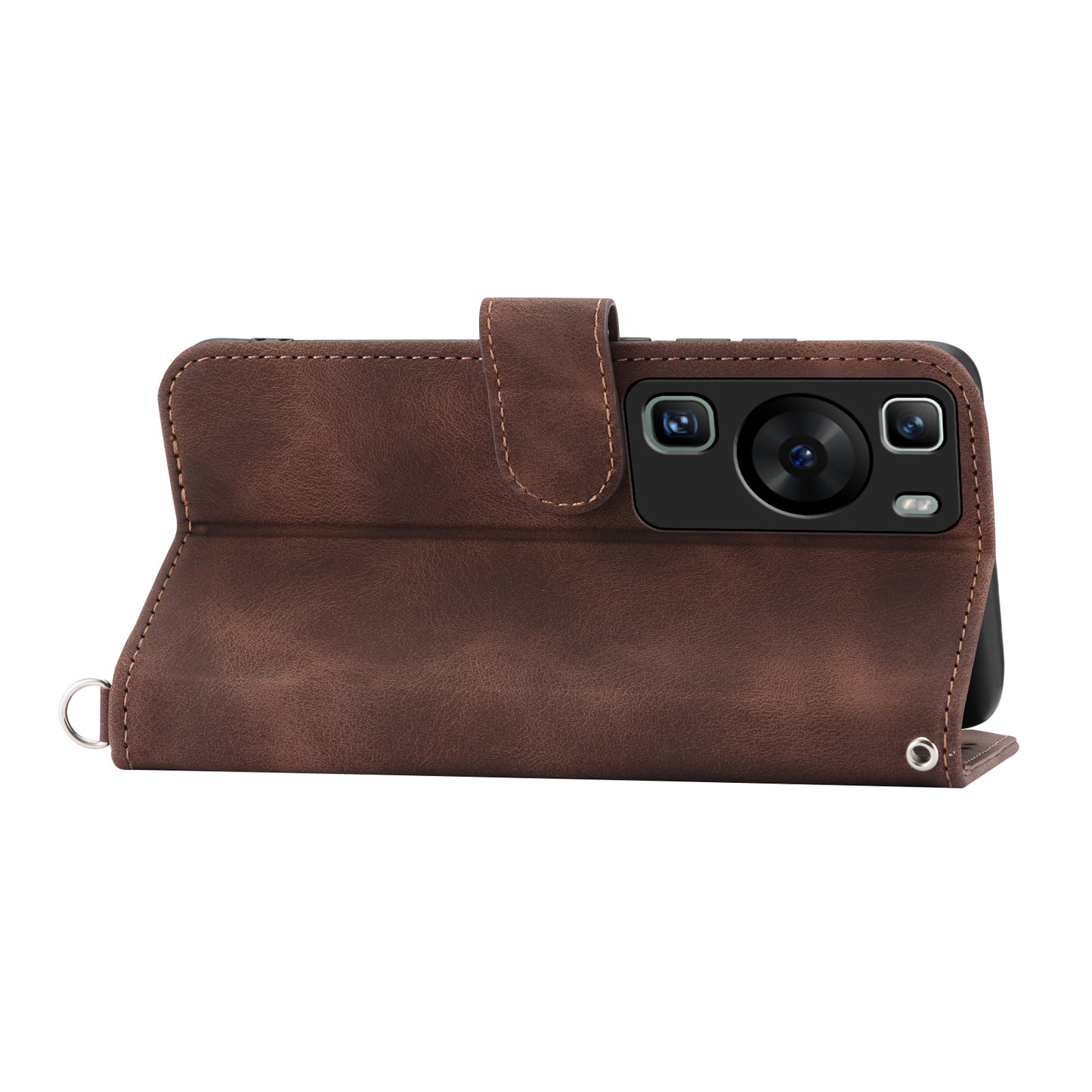 Wallet Phone Case for Huawei P60 / P60 Pro Shockproof Case Skin-Touch Imprinted Flower Leather Flip Cover with Strap