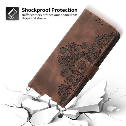 Wallet Phone Case for Huawei P60 / P60 Pro Shockproof Case Skin-Touch Imprinted Flower Leather Flip Cover with Strap