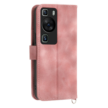 Wallet Phone Case for Huawei P60 / P60 Pro Shockproof Case Skin-Touch Imprinted Flower Leather Flip Cover with Strap