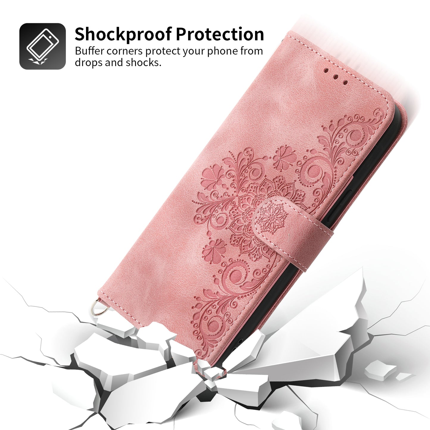 Wallet Phone Case for Huawei P60 / P60 Pro Shockproof Case Skin-Touch Imprinted Flower Leather Flip Cover with Strap