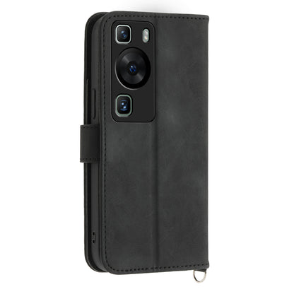 Wallet Phone Case for Huawei P60 / P60 Pro Shockproof Case Skin-Touch Imprinted Flower Leather Flip Cover with Strap