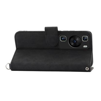 Wallet Phone Case for Huawei P60 / P60 Pro Shockproof Case Skin-Touch Imprinted Flower Leather Flip Cover with Strap