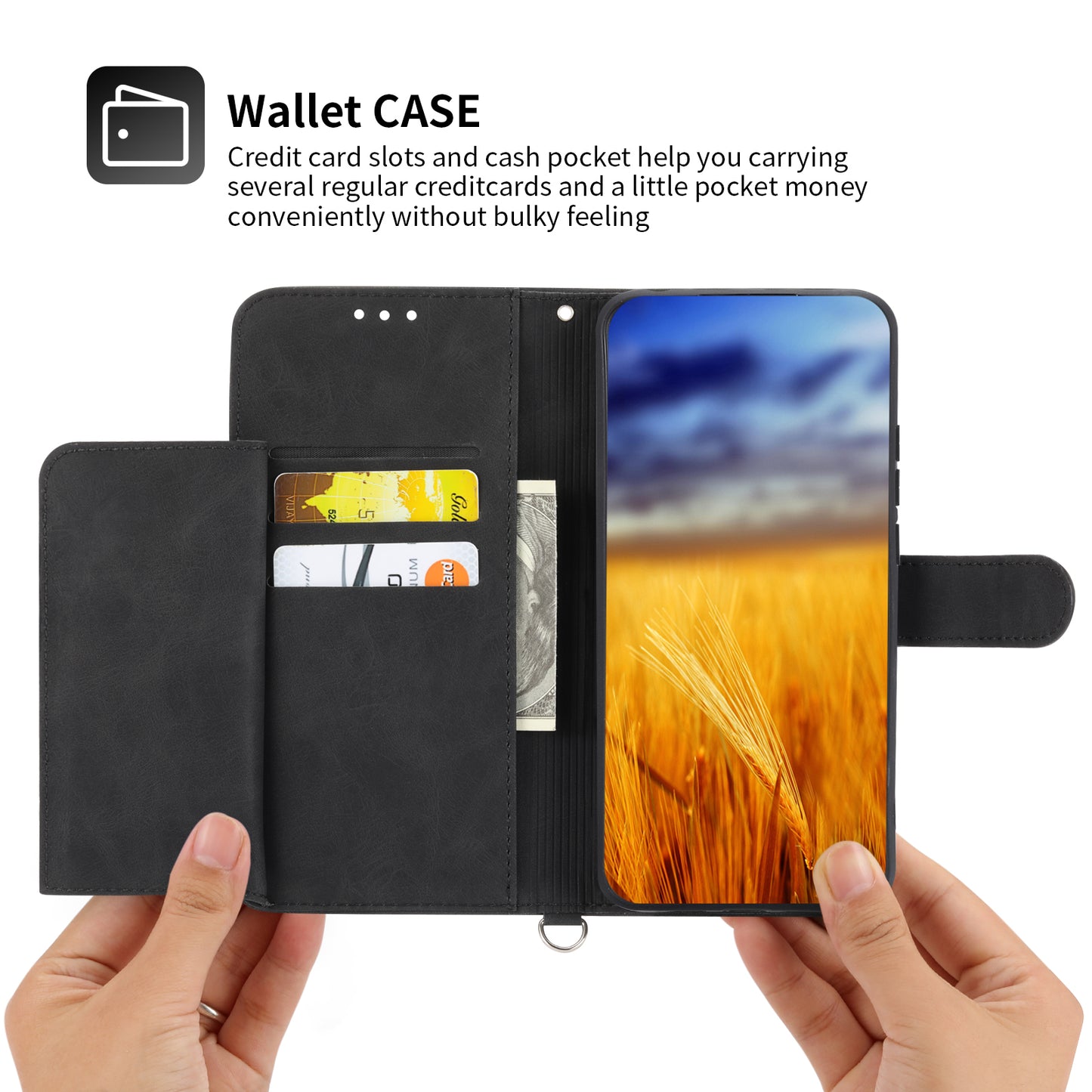 Wallet Phone Case for Huawei P60 / P60 Pro Shockproof Case Skin-Touch Imprinted Flower Leather Flip Cover with Strap