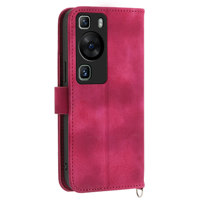 Wallet Phone Case for Huawei P60 / P60 Pro Shockproof Case Skin-Touch Imprinted Flower Leather Flip Cover with Strap