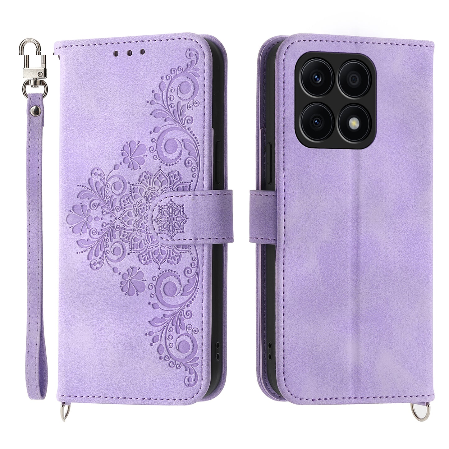 Shockproof Leather Cover for Honor X8a 4G Wallet Phone Case Imprinted Flower Skin-Touch Phone Shell with Strap