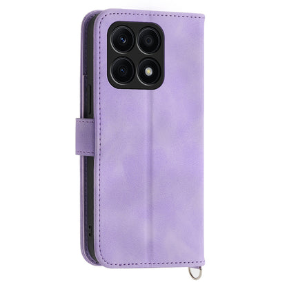 Shockproof Leather Cover for Honor X8a 4G Wallet Phone Case Imprinted Flower Skin-Touch Phone Shell with Strap