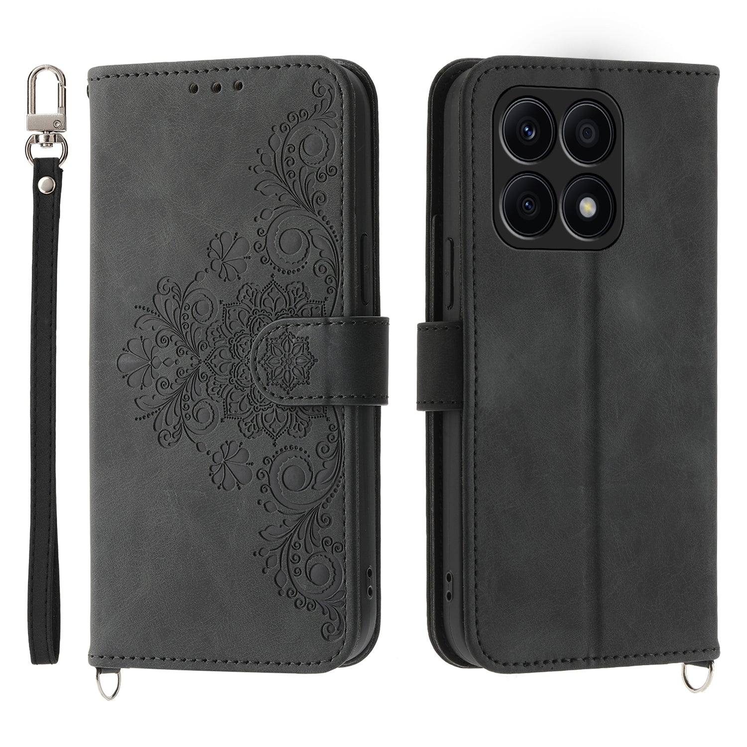 Shockproof Leather Cover for Honor X8a 4G Wallet Phone Case Imprinted Flower Skin-Touch Phone Shell with Strap