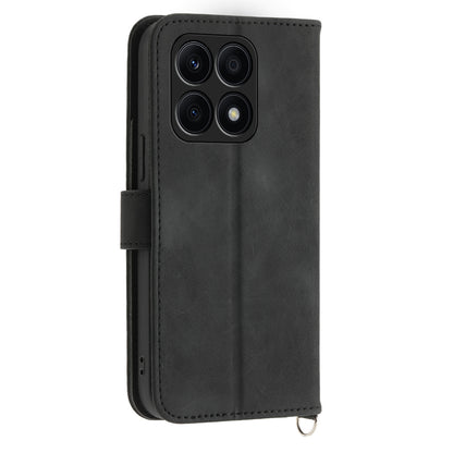 Shockproof Leather Cover for Honor X8a 4G Wallet Phone Case Imprinted Flower Skin-Touch Phone Shell with Strap