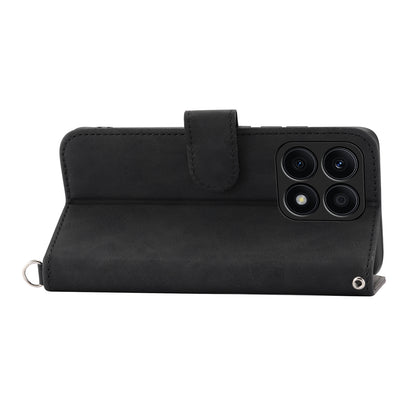 Shockproof Leather Cover for Honor X8a 4G Wallet Phone Case Imprinted Flower Skin-Touch Phone Shell with Strap