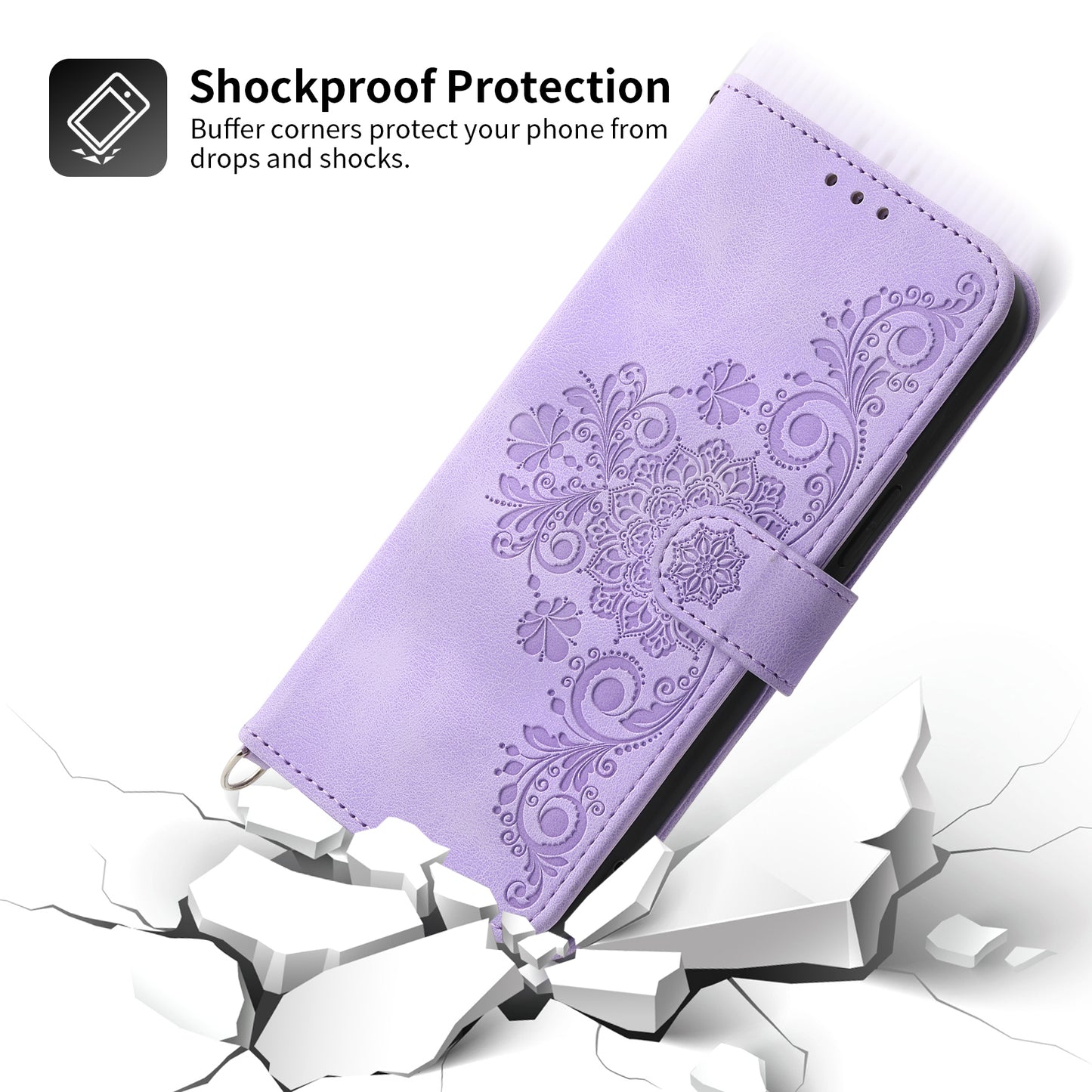 Anti-Drop PU Leather Case for Honor X40i 5G Imprinted Flower Skin-Touch Wallet Phone Cover with Strap