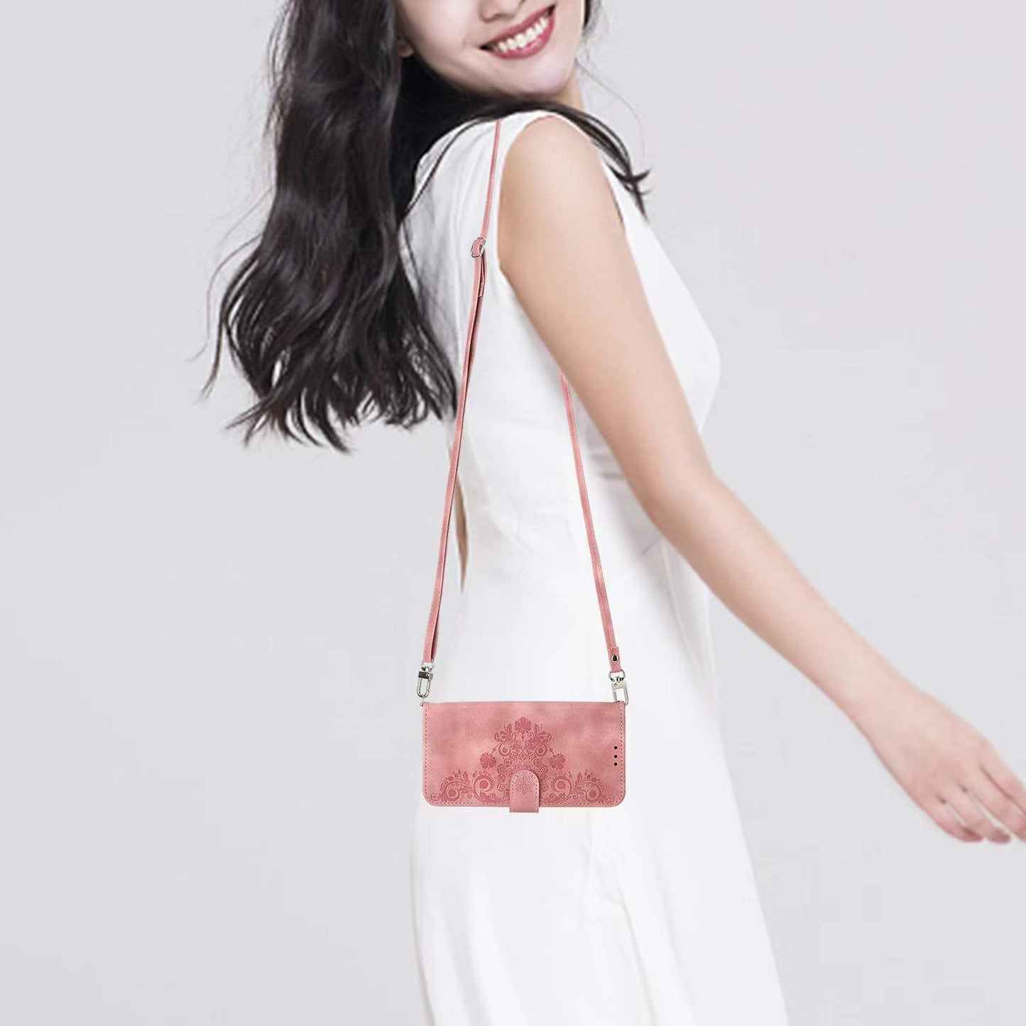 Anti-Drop PU Leather Case for Honor X40i 5G Imprinted Flower Skin-Touch Wallet Phone Cover with Strap