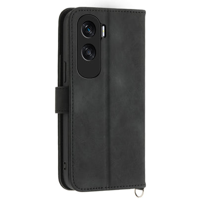 Wallet Phone Case for Honor X50i 5G / 90 Lite 5G Imprinted Flower Skin-Touch Leather Cover with Strap