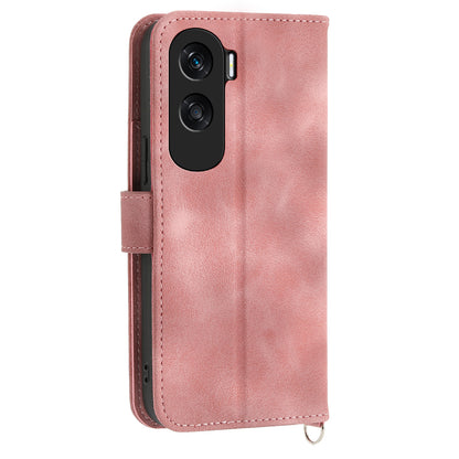 Wallet Phone Case for Honor X50i 5G / 90 Lite 5G Imprinted Flower Skin-Touch Leather Cover with Strap