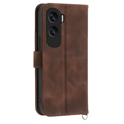 Wallet Phone Case for Honor X50i 5G / 90 Lite 5G Imprinted Flower Skin-Touch Leather Cover with Strap