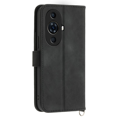 Flower Imprinted Phone Case for Huawei nova 11 Pro Skin-Touch Phone Shell Anti-Drop PU Leather Wallet Cover with Strap