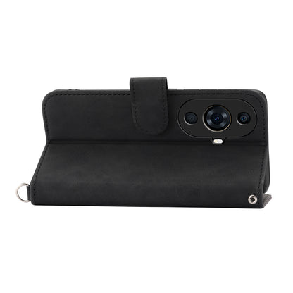 Flower Imprinted Phone Case for Huawei nova 11 Pro Skin-Touch Phone Shell Anti-Drop PU Leather Wallet Cover with Strap