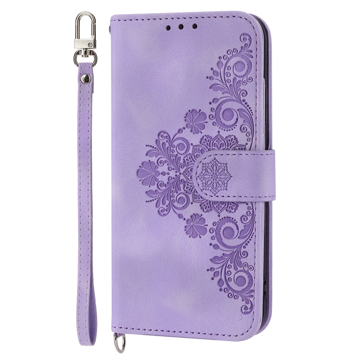 Flower Imprinted Phone Case for Huawei nova 11 Pro Skin-Touch Phone Shell Anti-Drop PU Leather Wallet Cover with Strap