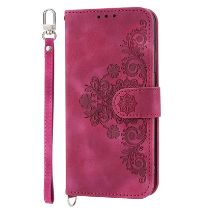 Flower Imprinted Phone Case for Huawei nova 11 Pro Skin-Touch Phone Shell Anti-Drop PU Leather Wallet Cover with Strap