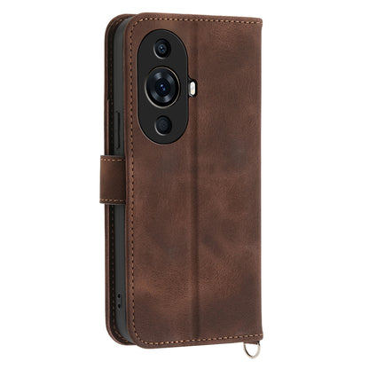 Flower Imprinted Phone Case for Huawei nova 11 Pro Skin-Touch Phone Shell Anti-Drop PU Leather Wallet Cover with Strap