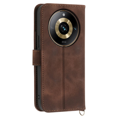 Protective Case for Realme 11 Pro 5G Imprinted Flower PU Leather Cover Skin-Touch Wallet Phone Shell with Strap