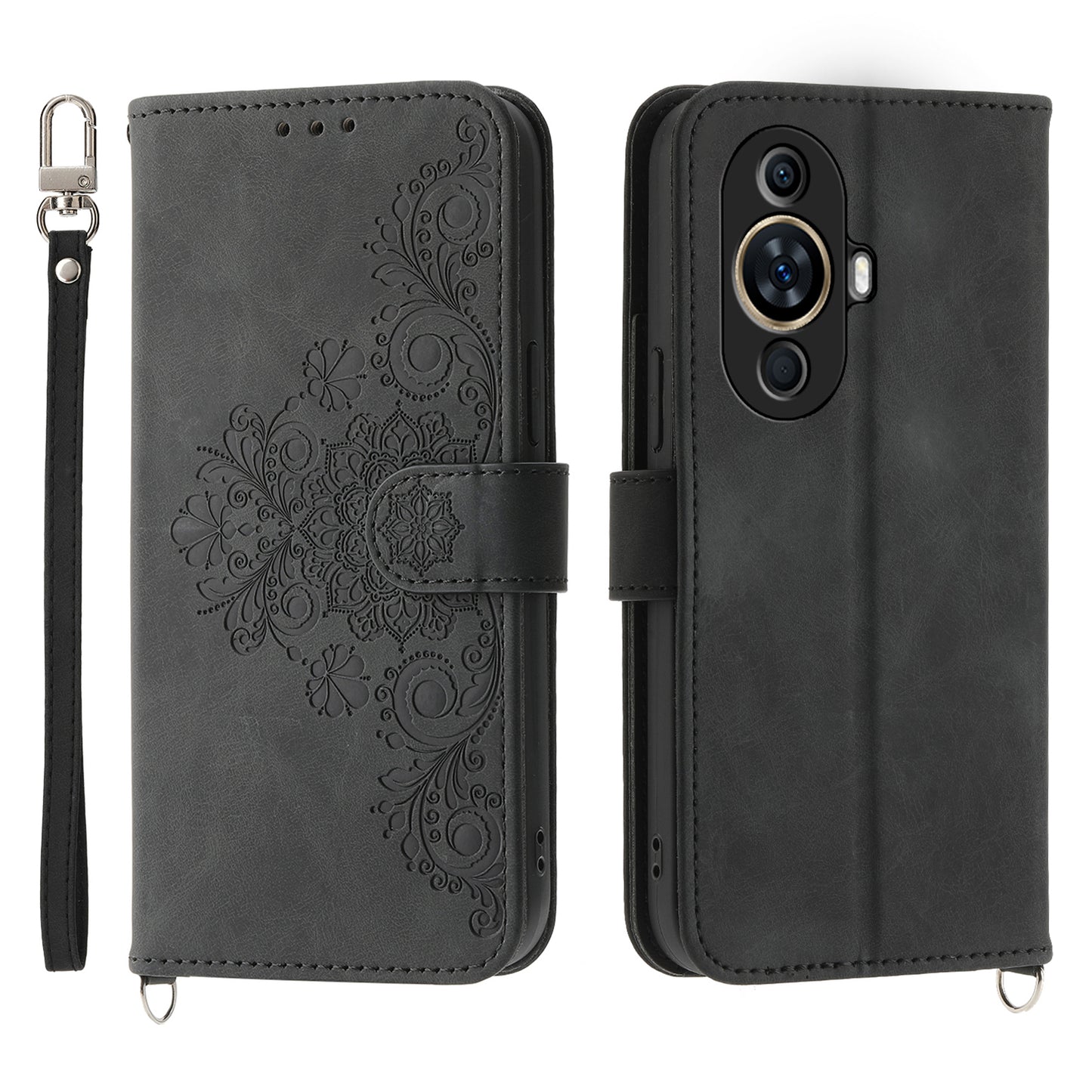 Phone Case for Huawei nova 11 , Imprinted Flower Skin-Touch Feeling Leather Cover Wallet with Strap