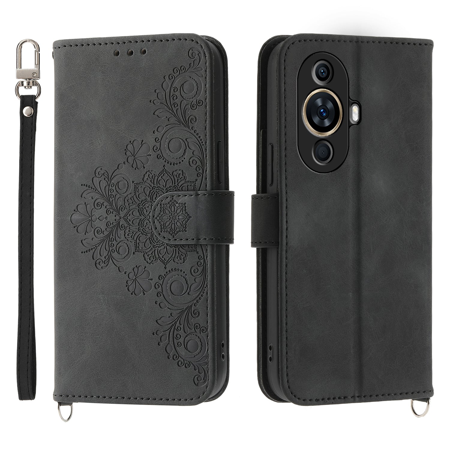 Phone Case for Huawei nova 11 , Imprinted Flower Skin-Touch Feeling Leather Cover Wallet with Strap